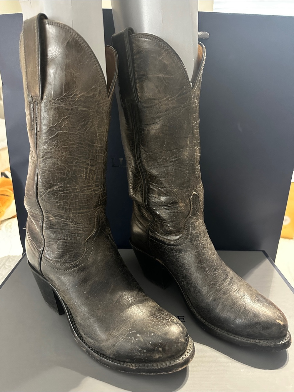 Lucchese Black Leather Women's Heeled Western Boots
